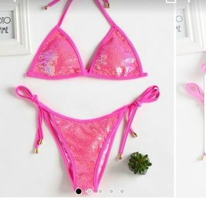 NWT pink and gold sequin bikini, cheeky bottom